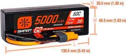 Image du produit Spektrum 5000mAh 3S 11.1V Smart G2 LiPo 50C Hard Case IC5 (11.10 V, 5000 mAh)