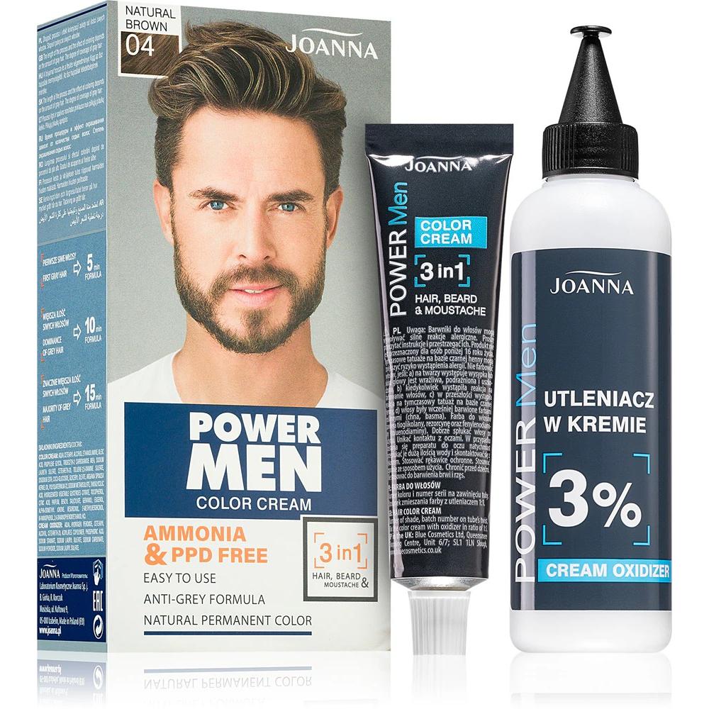 Joanna Uomo Marrone Tinta Per Capelli, Power Men Colour Cream 3In1 Vernice Barba Baffi 04 Naturale 30G (04 Naturale)
