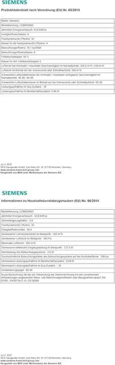 Produktbild Siemens iQ100 LC85KDK60 (Wandhaube)