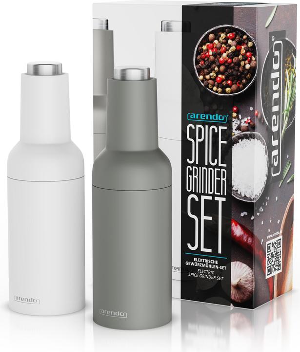 Produktbild Arendo Salz- & Pfeffermühle Elektrisch 2er Set, Gewürzmühlen, Edelstahl, einstellbar, Batteriebetrieben (Kräuter, Salz, Pfeffer)
