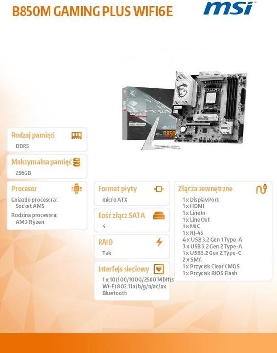 Produktbild MSI B850M Gaming Plus WIFI6E (AM5, AMD B850, mATX)
