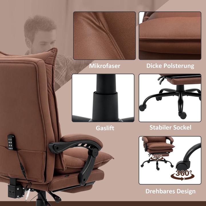Image du produit Vinsetto Massage-Bürostuhl Polyester, Stahl Braun (56 - 64 cm)