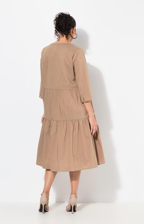 Produktbild Ulla Popken Midikleid, Volants, A-Linie, Tunika-Ausschnitt, 3/4-Arm (54)