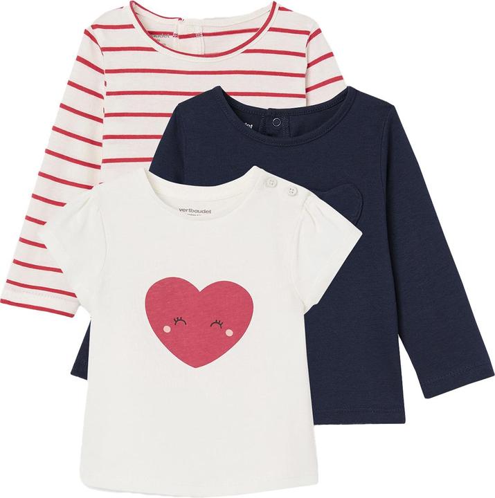 Immagine prodotto Vertbaudet Bio-Kollektion: 3er-Pack Mädchen Shirts BASIC, Langarm & Kurzarm (80)