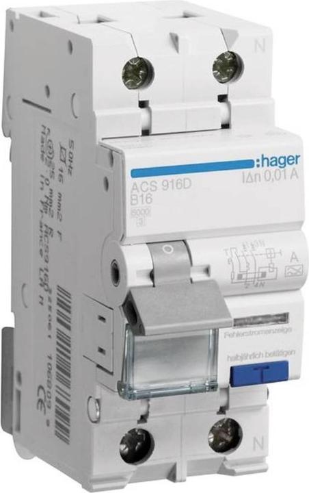 Hager FI/LS-Schalter 1P+N 6kA B-16A 10mA ACS916D