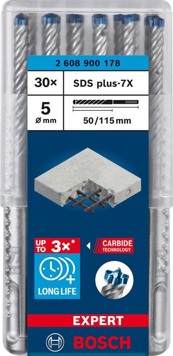 Productafbeelding Bosch Professional Zubehör Expert SDS plus-7X hamerboor, 5 x 50 x 115 mm, 30-delig. (5 millimeter)