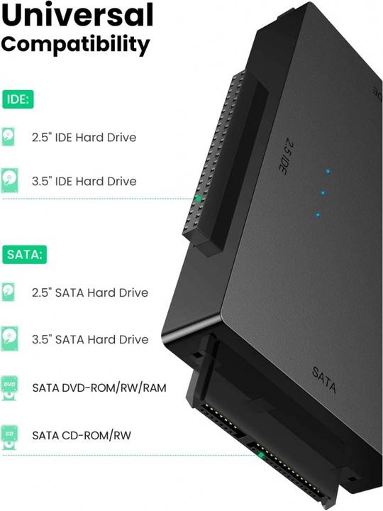 Actual product image Ugreen SATA IDE to USB 3.0 Adapter for 2.5" 3.5" SATA SSD HDD to USB 3.0 (1 m)