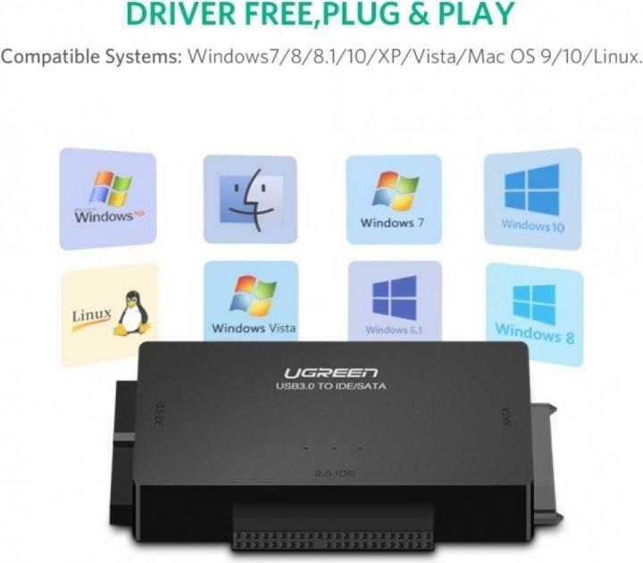 Actual product image Ugreen SATA IDE to USB 3.0 Adapter for 2.5" 3.5" SATA SSD HDD to USB 3.0 (1 m)