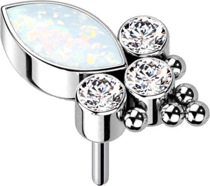 Image du produit Star Piercing Opale ovale blanche et trois cristaux argentés (sans laiton, Titane)