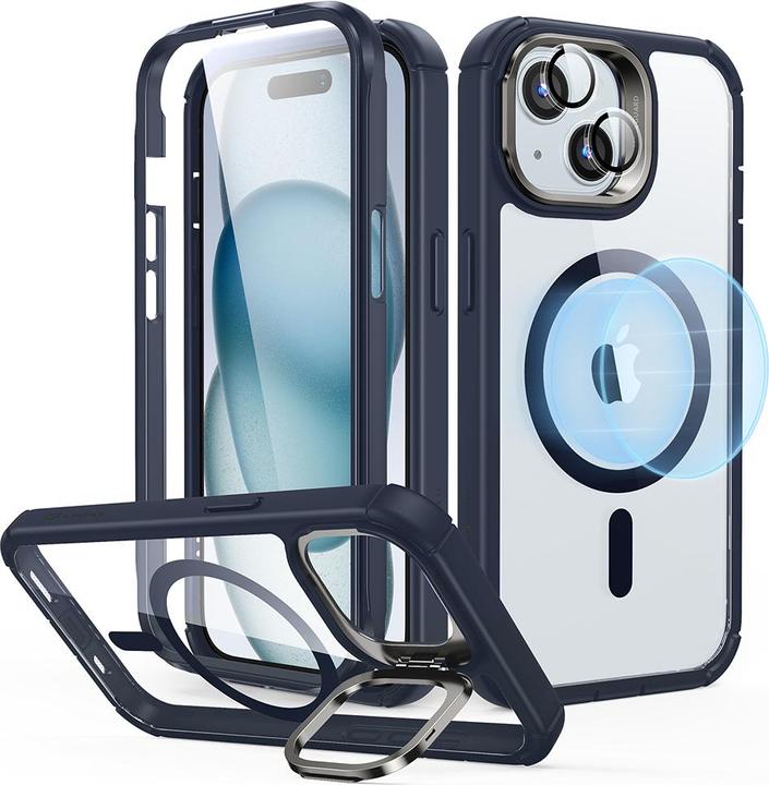 Immagine prodotto ESR - Armor Tough Kickstand HaloLock + Screen Protector - iPhone 15 Plus - Clear Dark Blue (Apple iPhone 15 Plus)