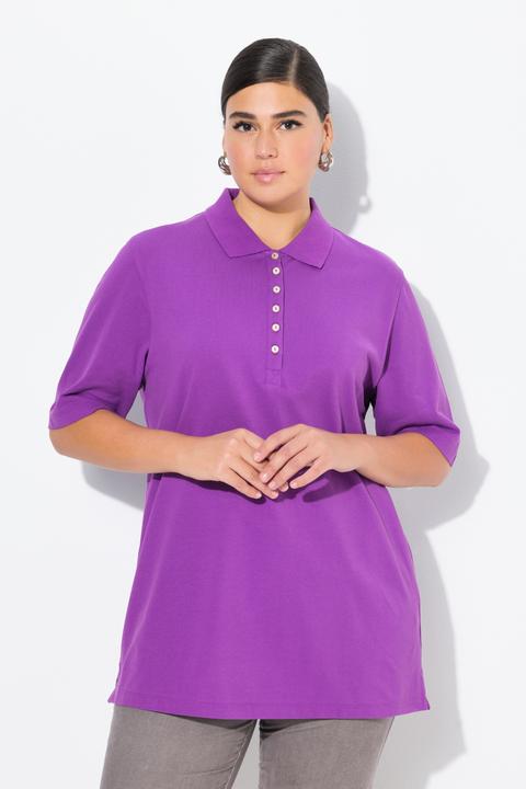 Immagine prodotto Ulla Popken Maglia polo in piqué con abbottonatura con nastro di velluto e mezze maniche (68)