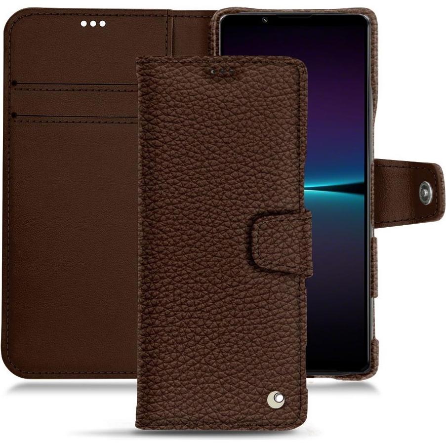 Noreve Lederschutzhülle Wallet (Sony Xperia 1 IV), Smartphone Hülle, Braun