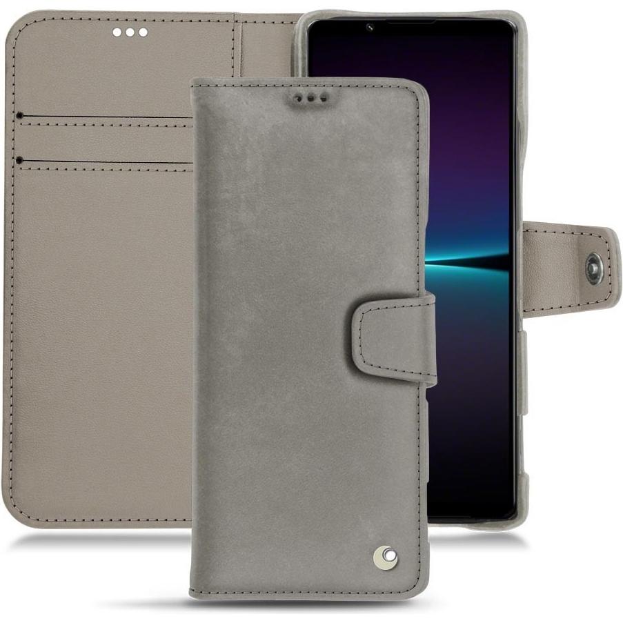 Noreve Lederschutzhülle Wallet (Sony Xperia 1 IV), Smartphone Hülle, Grau