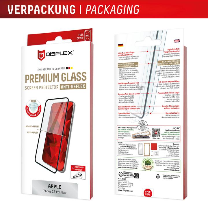 Produktbild Displex Premium Glass, Full Cover Anti-Reflex Panzerglas (1 Stk., Apple iPhone 16 Pro Max)