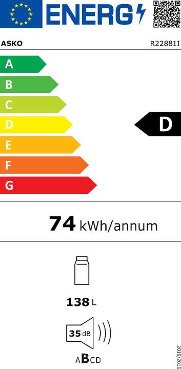 Energy Label Asko PREMIUM R22881I built-in under-counter refrigerator (138 l)