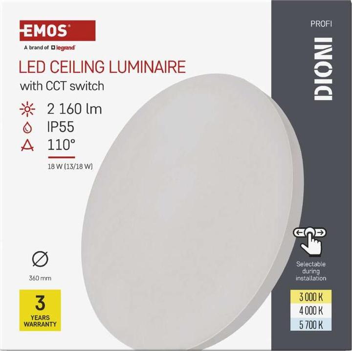 Image du produit Emos LED-Anbauleuchte DIONI rund, weiss, 18W, mit Farbtemperatur-Änderung (2160 lm)