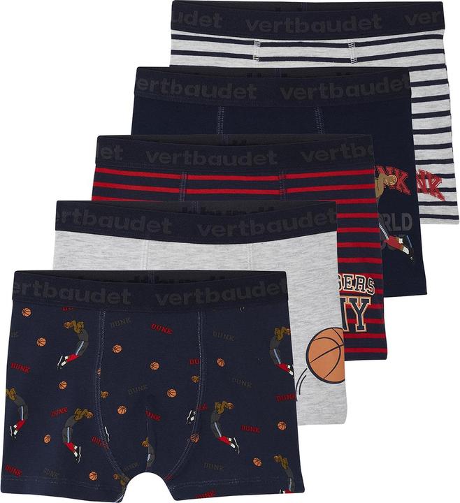 Immagine prodotto Vertbaudet 5er-Pack Jungen Boxershorts mit Bio-Baumwolle, Basketball (98, 104, Confezione da 5 pezzi)