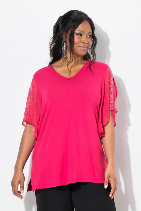Produktbild Ulla Popken T-Shirt, Ziersteine, A-Linie, V-Ausschnitt, 3/4-Chiffonärmel (50, 52)