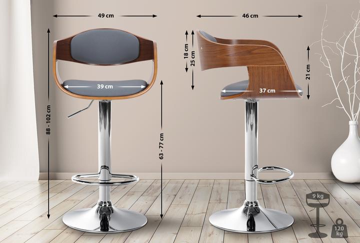 Actual product image CLP Kingston Bar Stool Imitation Leather, Walnut/Grey