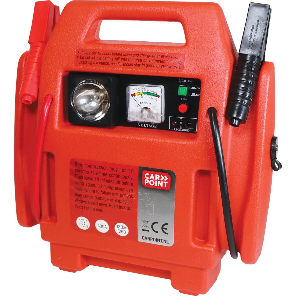 Carpoint, Avviatore di emergenza, Jumpstarter met Compressor zwart/rood (900 A, 17000 mAh)