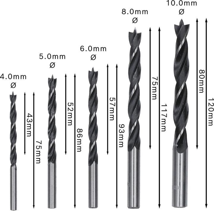 Produktbild Bosch Professional Zubehör PRO Wood Holzspiralbohrer-Set. 5-tlg. (4 mm, 5 mm, 6 mm, 8 mm, 10 mm)