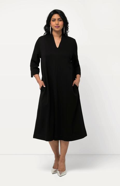 Image du produit Ulla Popken Robe midi point de Rome, manches 3/4, col calice et décolleté en V (54)