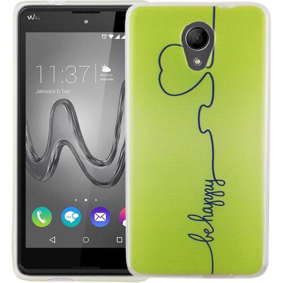 König Design Handy Hülle für Wiko Robby Be Happy Grün Tasche Cover Motiv Slim TPU Case Bumper (Wiko Robby), Smartphone H...