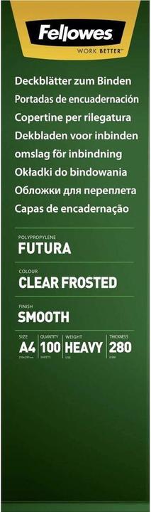 Actual product image Fellowes Futura cover sheet, transparent, matt