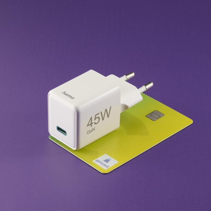 Image du produit Hama Chargeur rapide, USB-C, PD/QC/GaN, super-mini-chargeur, 45 W, blanc (45 W, 1 portion)