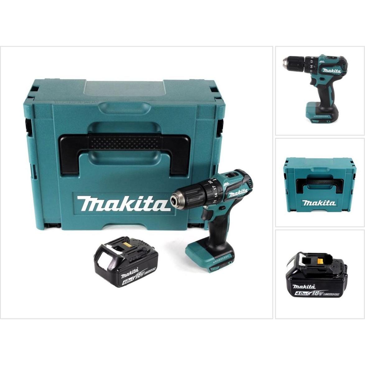 Makita, Bohrmaschine + Akkuschrauber, DHP 483 M1J Akku Schlagbohrschrauber 18 V 40 Nm + 1x Akku 4,0 Ah + Makpac - ohne L...