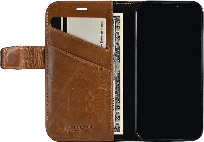 Image du produit Pierre Cardin Etui iPhone 13 Mini - Book Case en cuir véritable marron & 6 emplacements pour cartes (Apple iPhone 13 mini)
