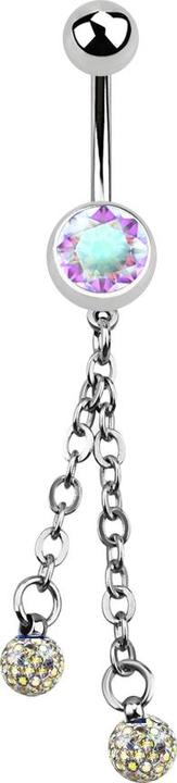 Immagine prodotto Star Piercing Banana in argento con catena e due sfere di cristallo multicolore (senza ottone, Acciaio chirurgico 316L)