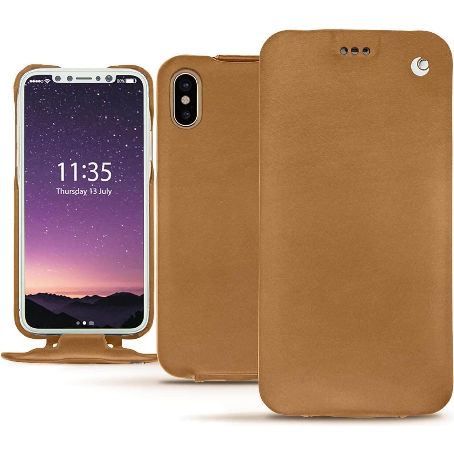 Noreve Lederschutzhülle vertikal (Apple iPhone X), Smartphone Hülle, Braun