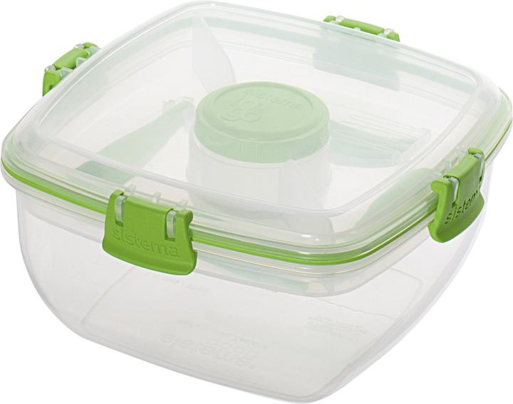 Image du produit Sistema Saladier to go avec couverts 1,1 l 16,5x16,5x8,5cm couleurs assorties