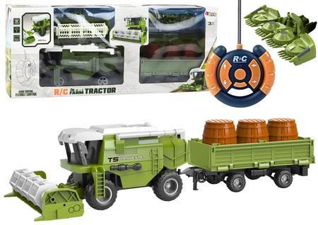 Produktbild Lean Toys RC-Mähdrescher mit grünem Anhänger