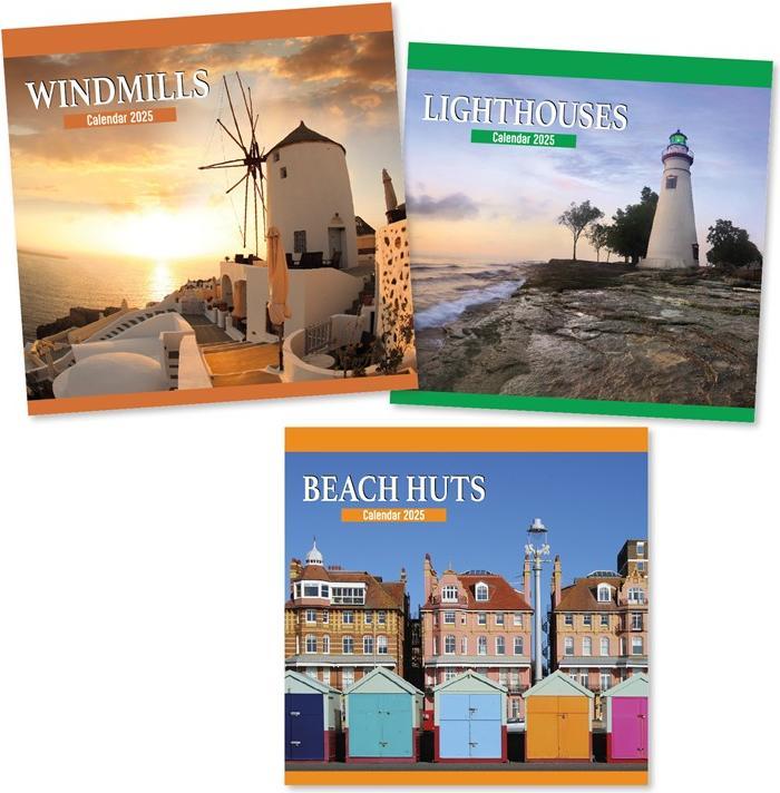 Actual product image Tallon 2025 Beach Hut Light House And Windmill Square Calendar (Pack of 12) (German)