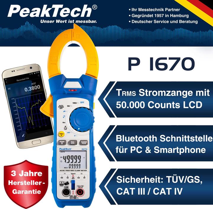 Actual product image Peaktech P 1670 Current clamp meter (CAT III 600V, CAT II 1000V)