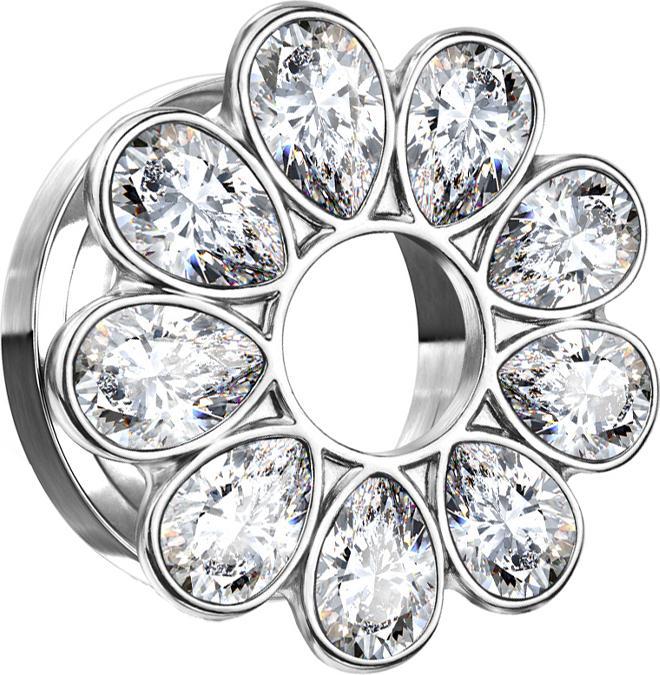 Image du produit Star Piercing Flesh Tunnel argenté Fleur de cristal argenté (Titane, sans laiton)