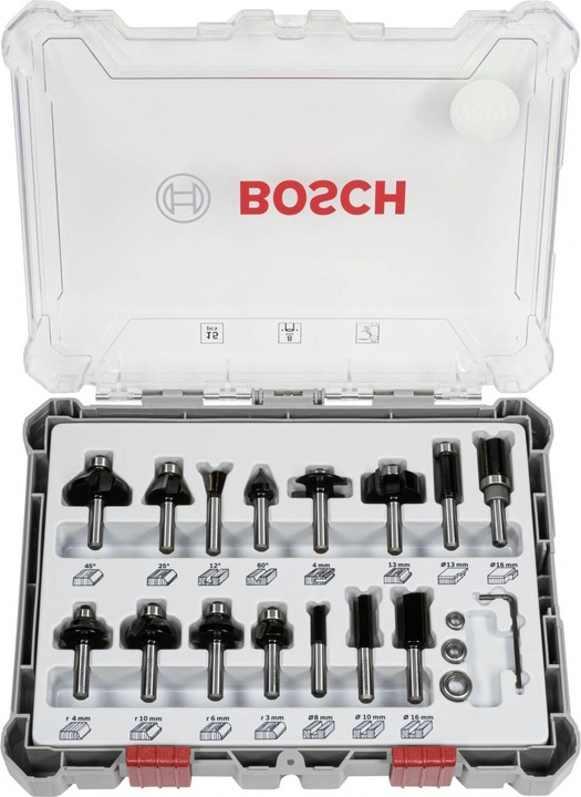 Image du produit Bosch Professional Zubehör Jeu de 15 fraises, queue de 8 mm pour fraiseuses à main