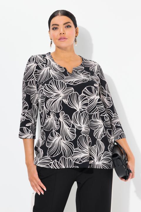 Image du produit Ulla Popken T-shirt avec imprimé à fleurs, col tunisien et manches 3/4 (46, 48)