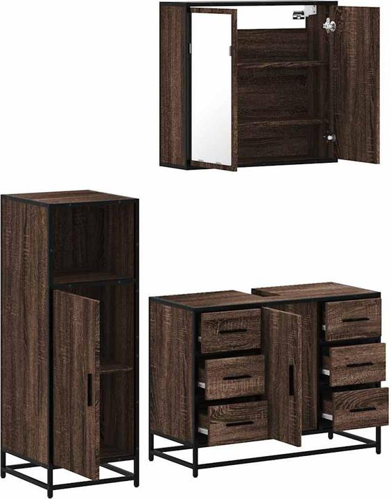 Actual product image VidaXL 3-piece bathroom furniture set brown oak-look wood-based bathroom furniture set