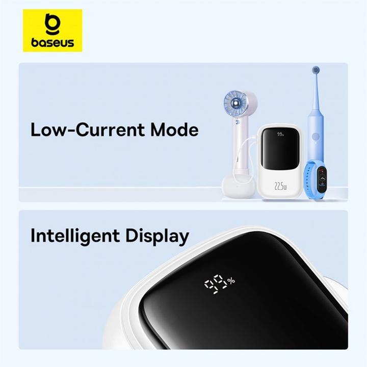 Produktbild Baseus Qpow Pro+ 20000 mAh 22,5 W Powerbank mit integriertem USB-C-Kabel und Display – Weiss (20000 mAh, 22.50 W, 74 Wh)