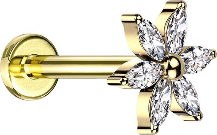 Image du produit Star Piercing Micro Labret femelle doré fleur cristaux argentés (sans laiton, Titane)