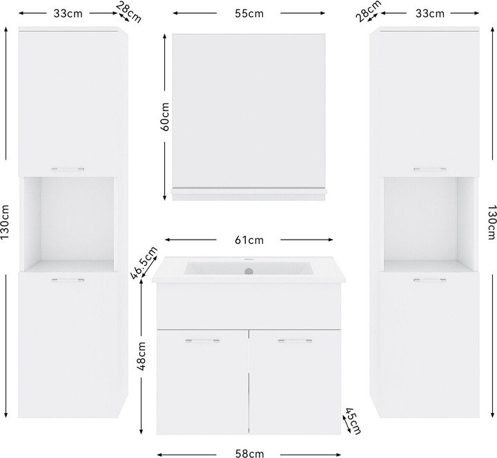 Produktbild SONNI Badezimmerschrank, Hochschrank, schmal weiss, Hochglanz 30 cm, breit hängend