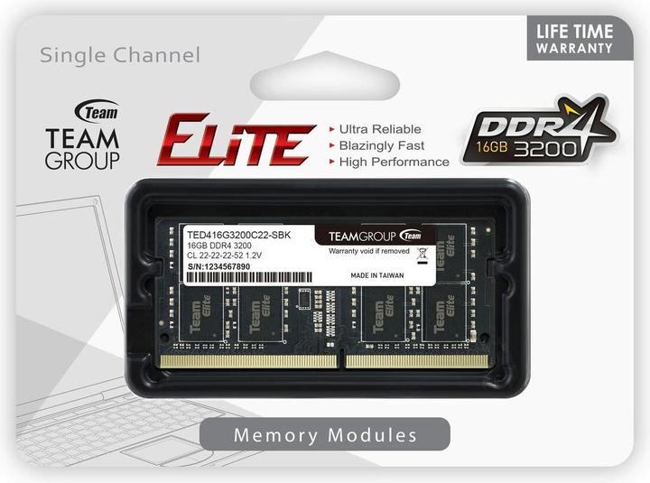 Produktbild Team Group Elite (1 x 16GB, 3200 MHz, DDR4-RAM, SO-DIMM)