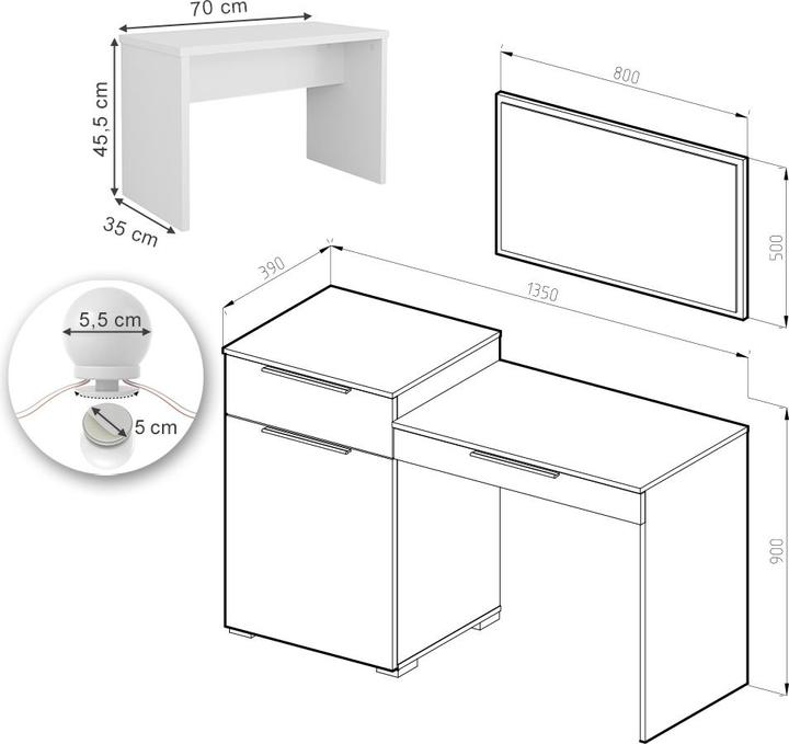 Image du produit Vicco Lilli avec éclairage LED et banc (135 x 39 x 90 cm)