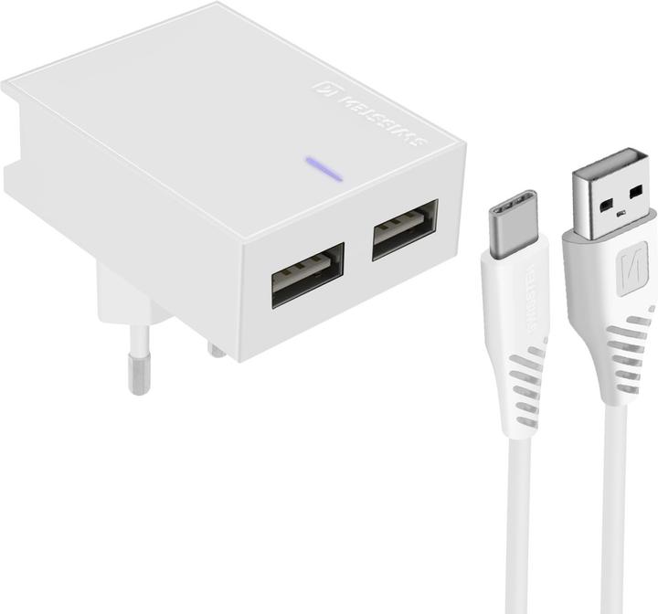 Produktbild Swissten Slim Series, Dual 3A USB-Netzladegerät mit Smart IC + USB-C Kabel (15 W)
