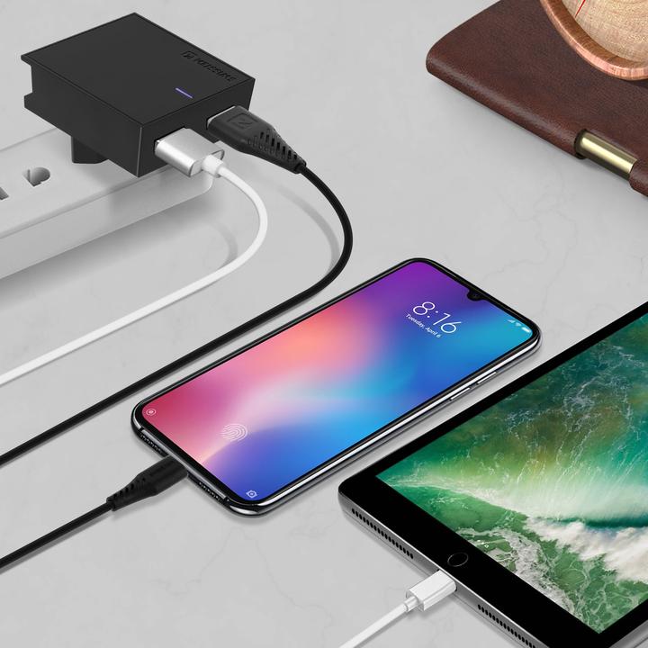 Produktbild Swissten Slim Series, Dual 3A USB-Netzladegerät mit Smart IC + USB-C Kabel (15 W)
