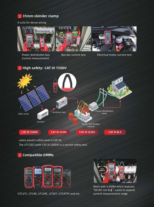 Actual product image Unit UNI-T UT-CS07 Zangensensor, 35 mm Klemmöffnung, 45400 Hz, CAT III 1500 V, CAT IV 600 V, 1000 A (CAT IV 600V)
