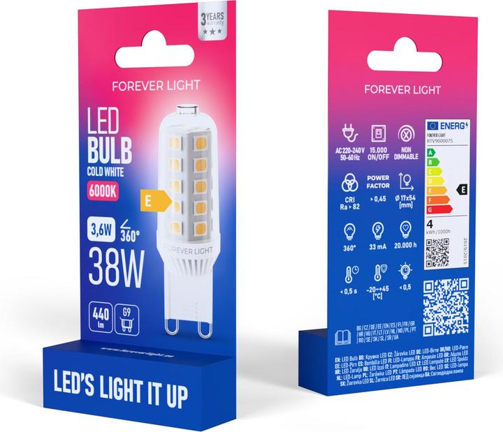 Image du produit Forever Light LED Bulb G9 3.6W 440lm 6000K ceramic class F (G9, 440 lm, 100x)